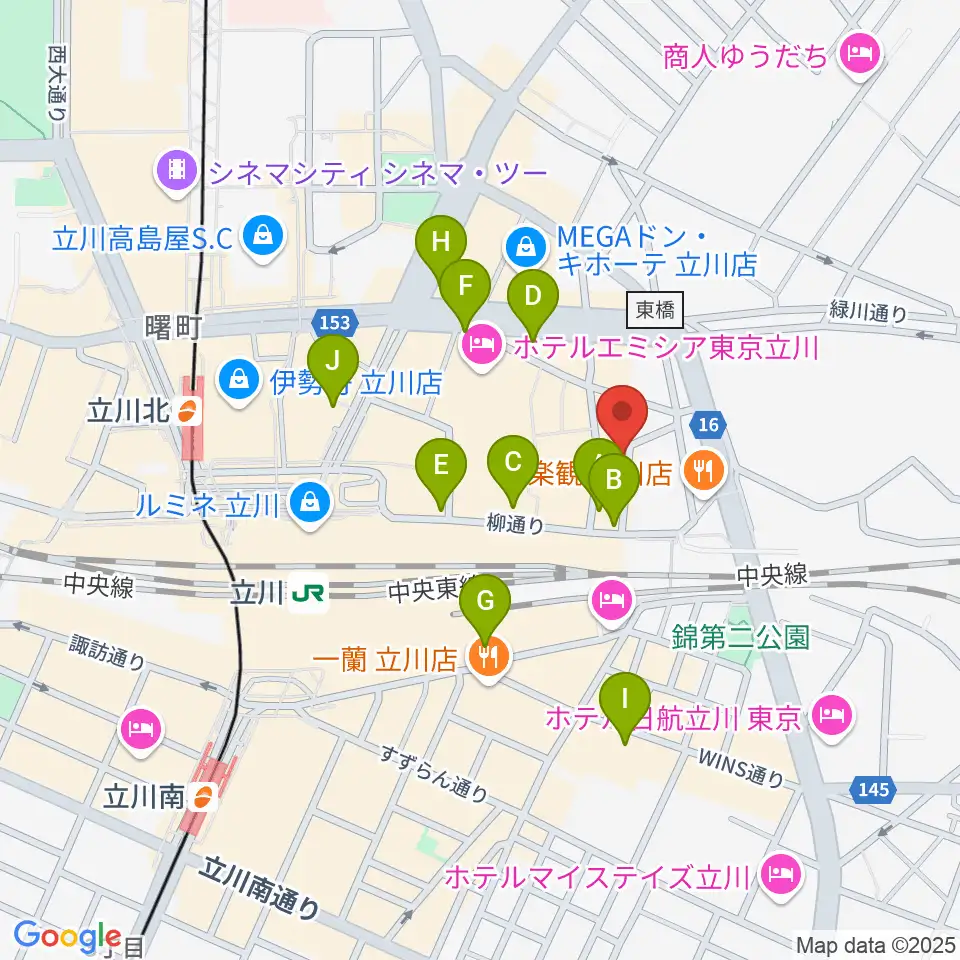 シアーミュージック立川校周辺のコンビニエンスストア一覧地図