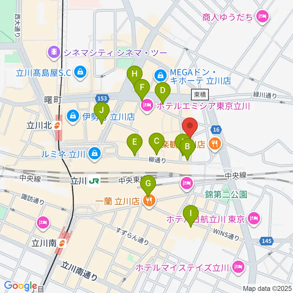 シアーミュージック立川校周辺のコンビニエンスストア一覧地図