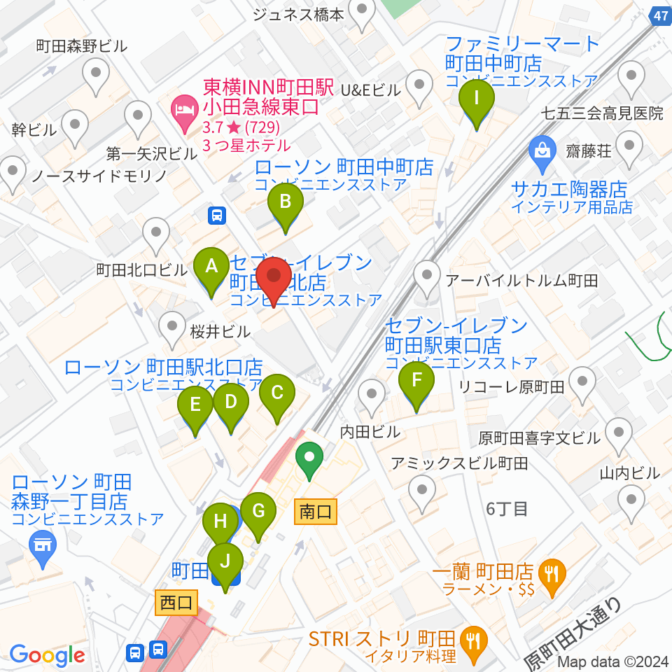 シアーミュージック町田校周辺のコンビニエンスストア一覧地図