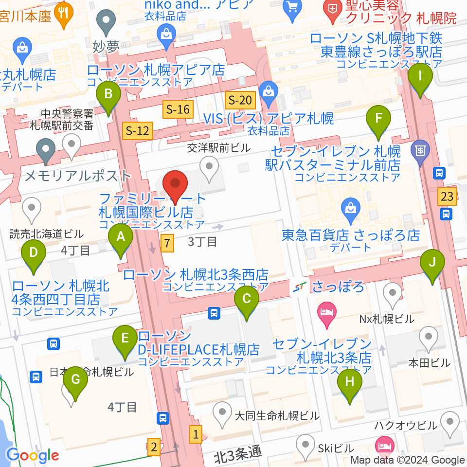 シアーミュージック 札幌校周辺のコンビニエンスストア一覧地図