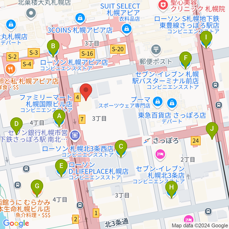 シアーミュージック 札幌校周辺のコンビニエンスストア一覧地図