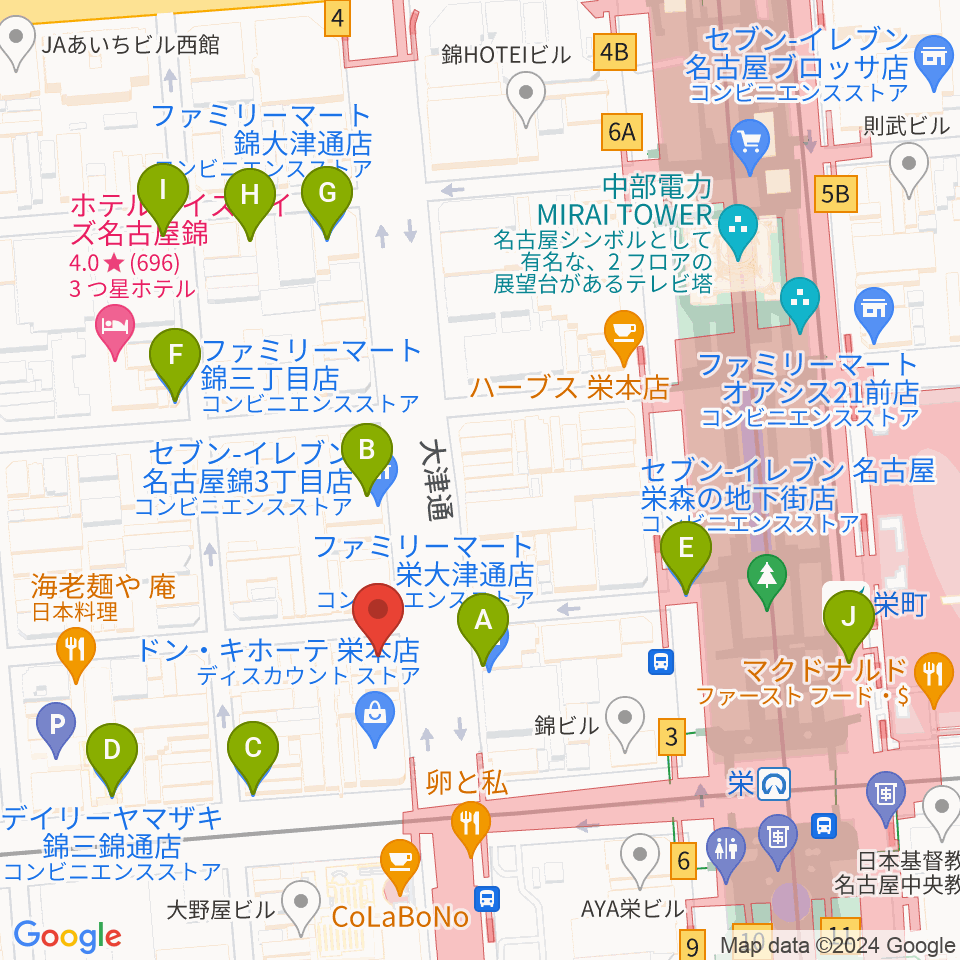 シアーミュージック 栄校周辺のコンビニエンスストア一覧地図