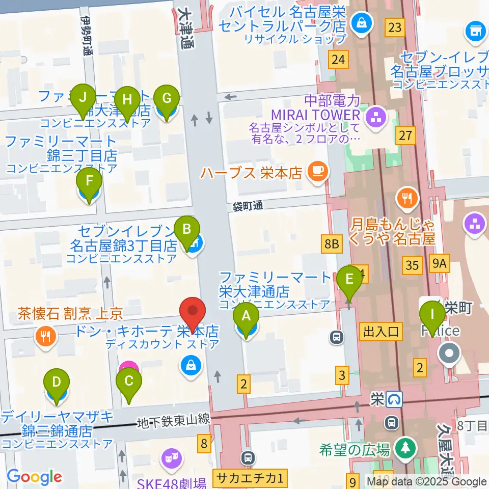 シアーミュージック 栄校周辺のコンビニエンスストア一覧地図