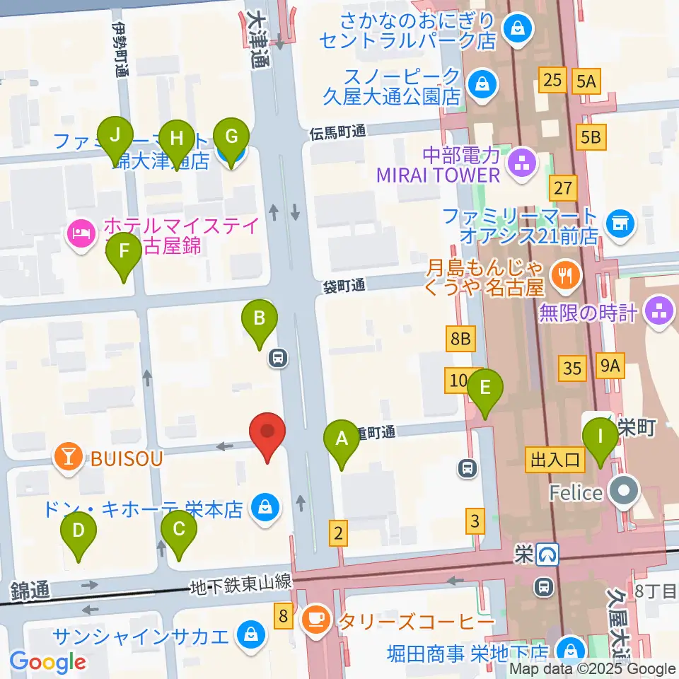 シアーミュージック 栄校周辺のコンビニエンスストア一覧地図