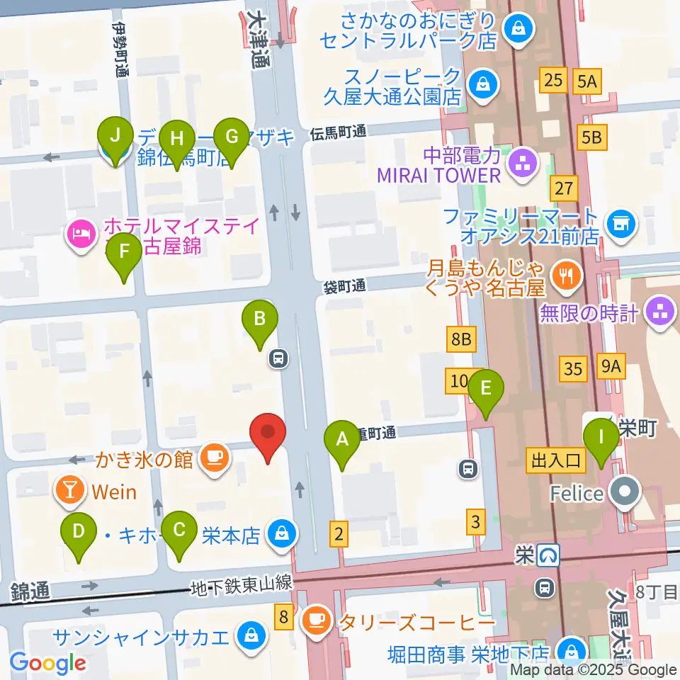 シアーミュージック 栄校周辺のコンビニエンスストア一覧地図