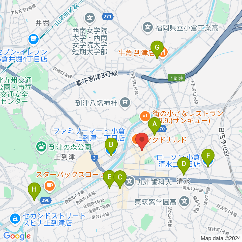 スズキ・メソード北九州ヴァイオリン・チェロ教室周辺のコンビニエンスストア一覧地図