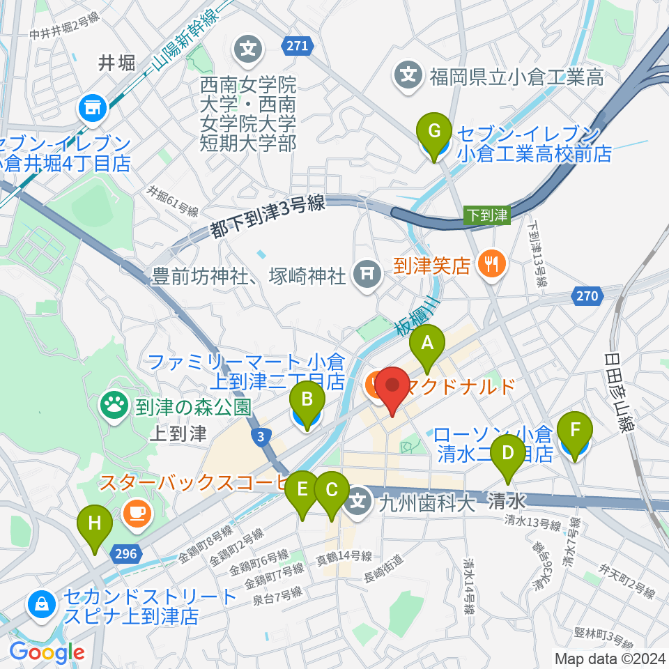 スズキ・メソード北九州ヴァイオリン・チェロ教室周辺のコンビニエンスストア一覧地図