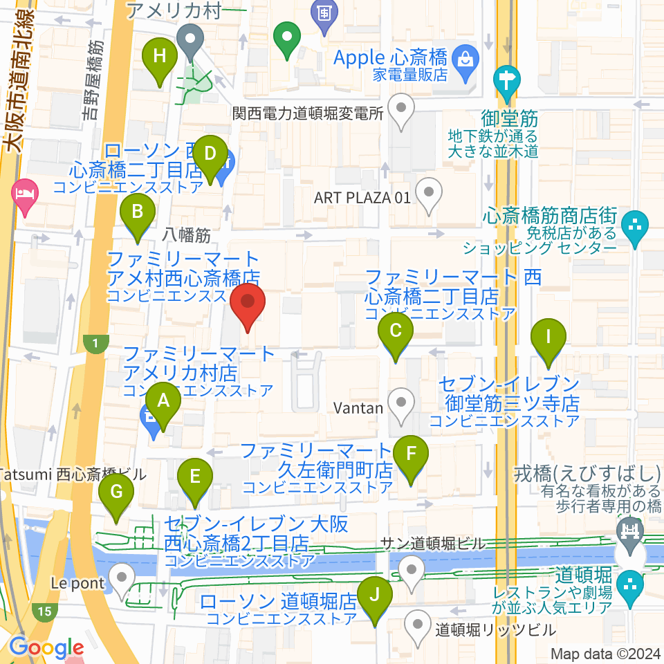 シアーミュージック なんば校周辺のコンビニエンスストア一覧地図