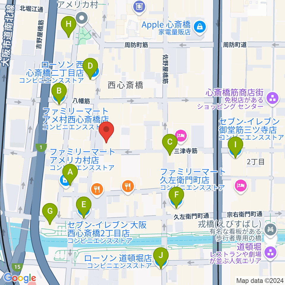 シアーミュージック なんば校周辺のコンビニエンスストア一覧地図