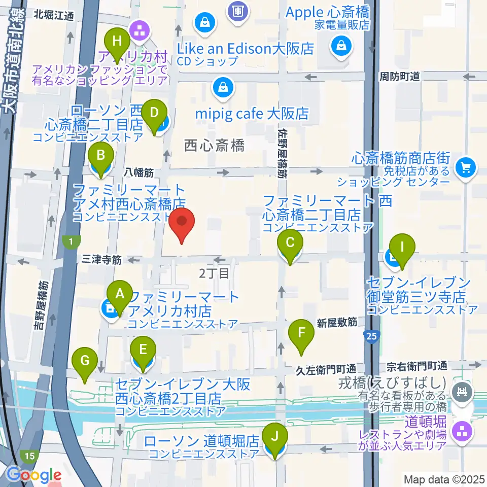 シアーミュージック なんば校周辺のコンビニエンスストア一覧地図
