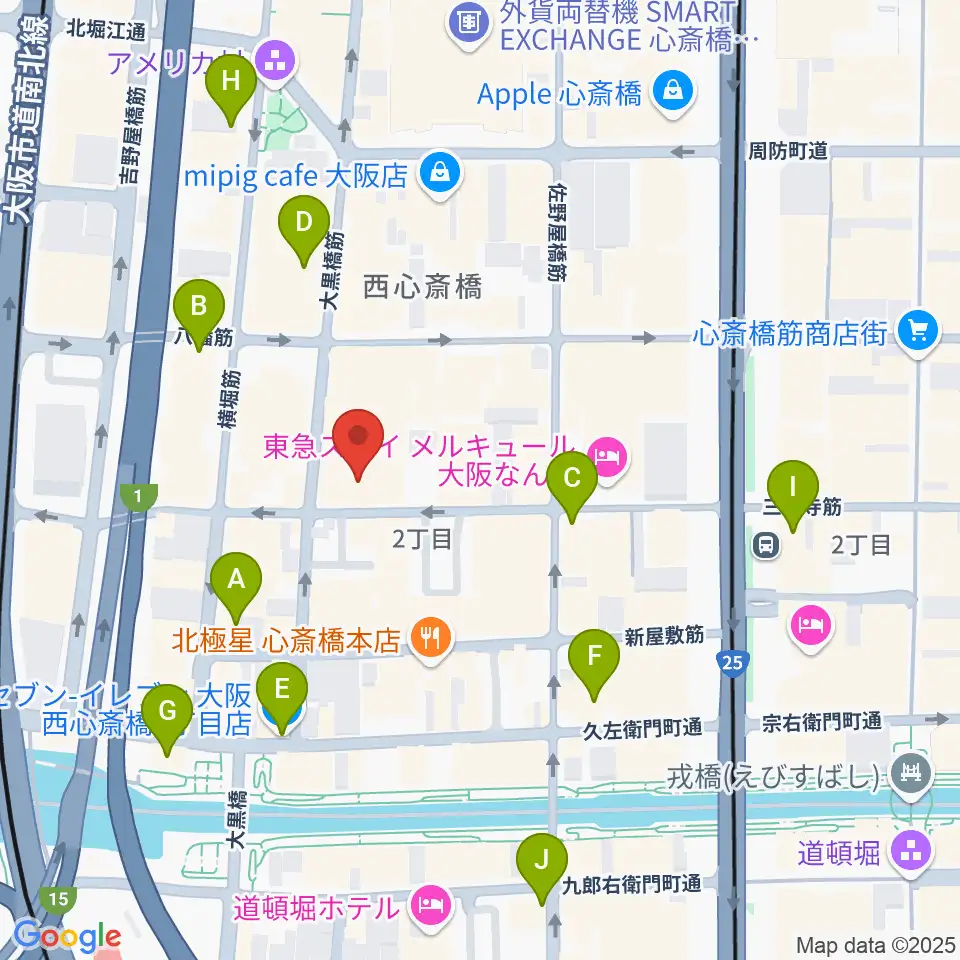 シアーミュージック なんば校周辺のコンビニエンスストア一覧地図