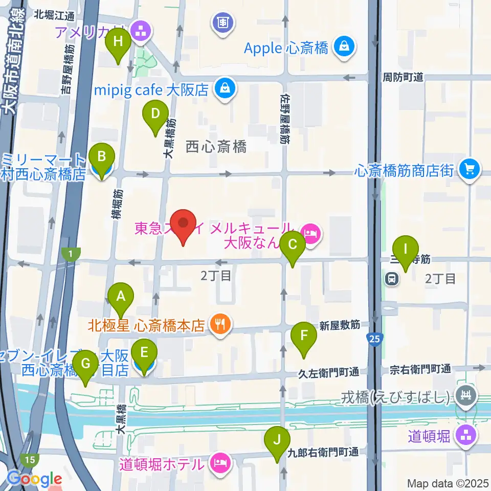 シアーミュージック なんば校周辺のコンビニエンスストア一覧地図