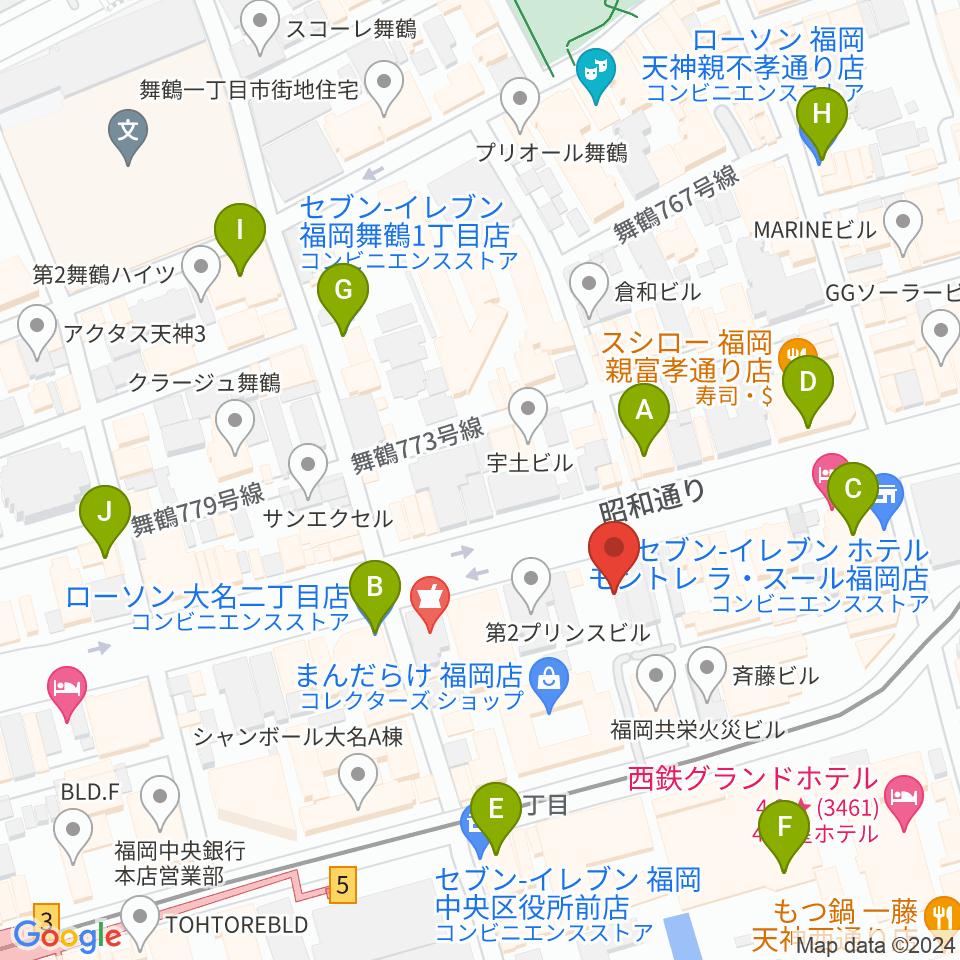 シアーミュージック福岡天神校周辺のコンビニエンスストア一覧地図