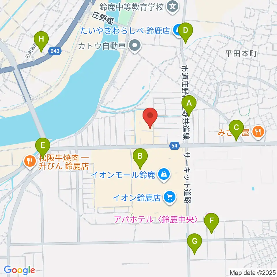 第一楽器 鈴鹿平田センター周辺のコンビニエンスストア一覧地図