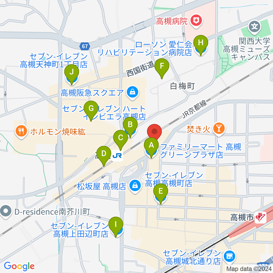 クロスパル高槻周辺のコンビニエンスストア一覧地図