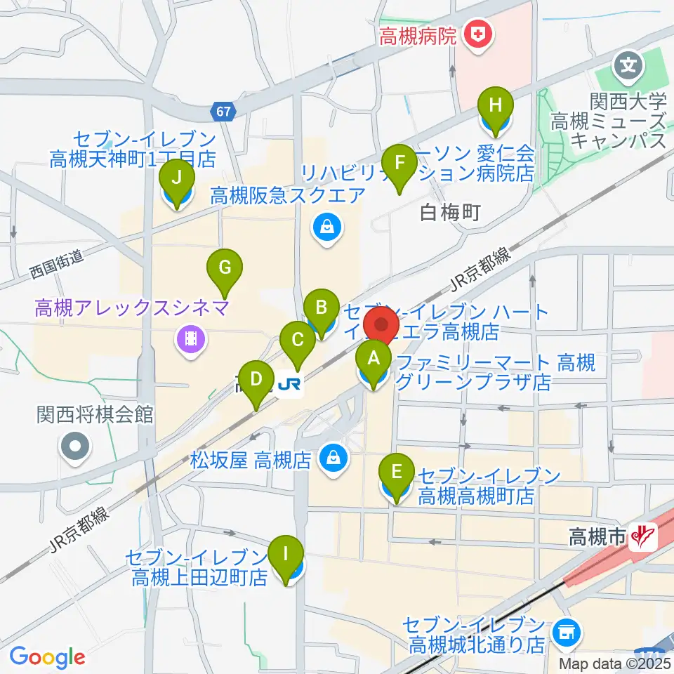 クロスパル高槻周辺のコンビニエンスストア一覧地図