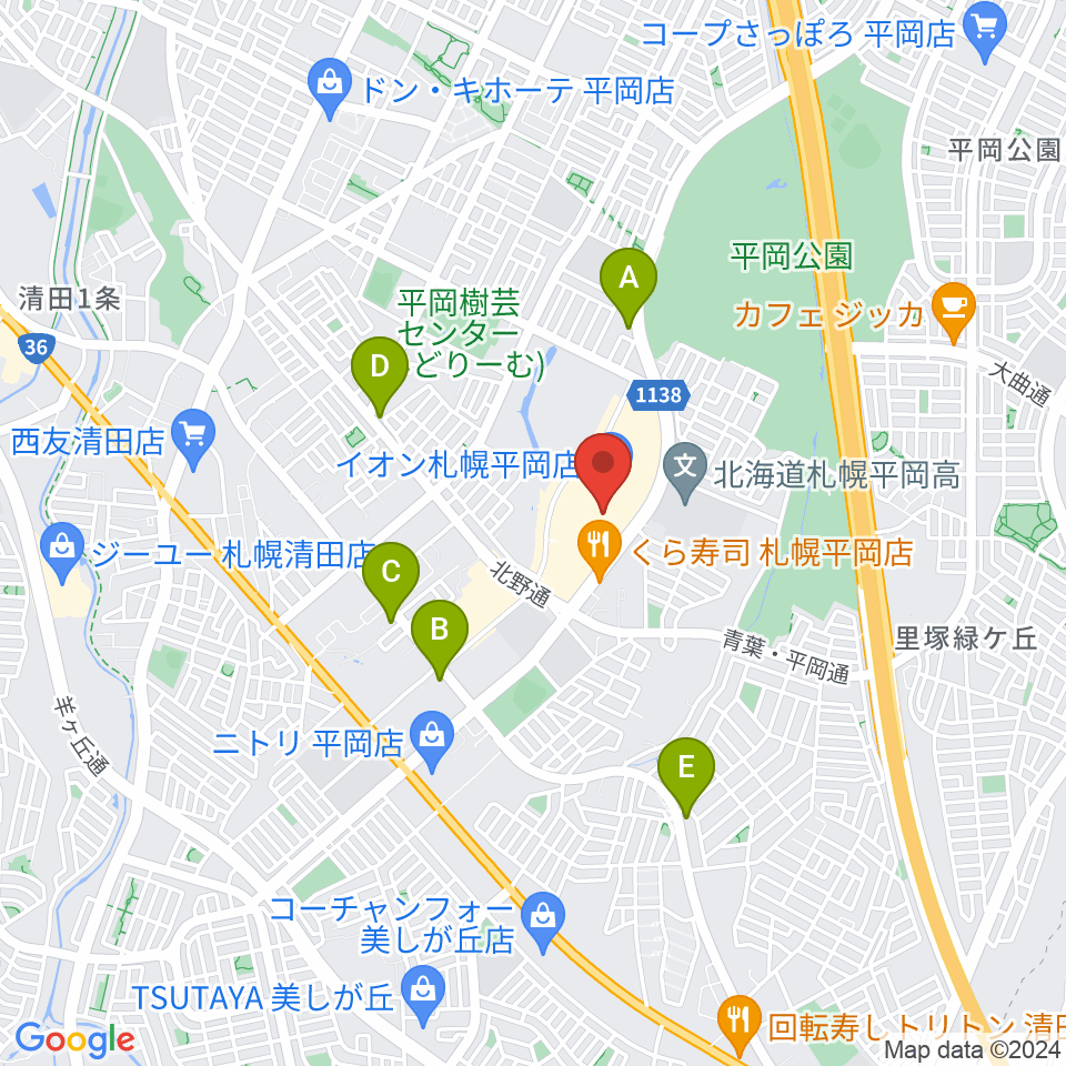 島村楽器 イオンモール札幌平岡店周辺のコンビニエンスストア一覧地図
