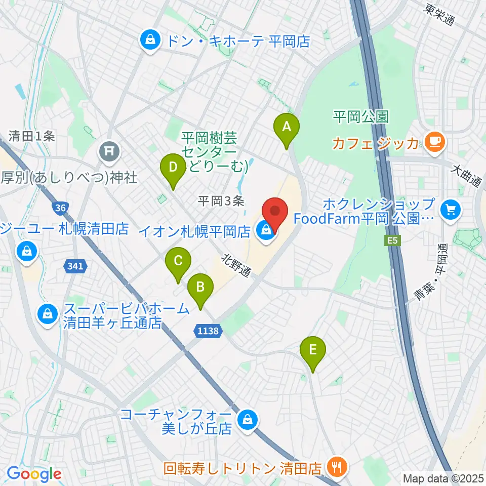 島村楽器 イオンモール札幌平岡店周辺のコンビニエンスストア一覧地図