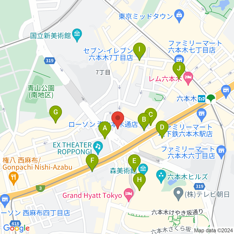 クロスコ六本木スタジオ周辺のコンビニエンスストア一覧地図