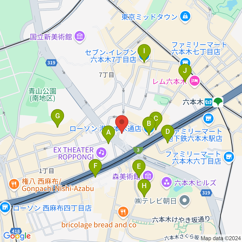 クロスコ六本木スタジオ周辺のコンビニエンスストア一覧地図