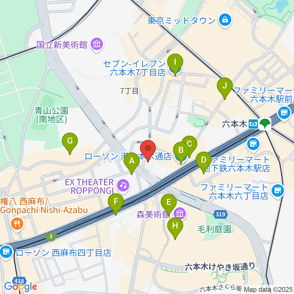 クロスコ六本木スタジオ周辺のコンビニエンスストア一覧地図