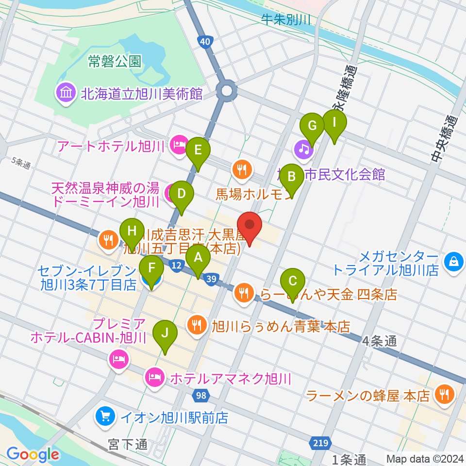 カワイ旭川ショップ周辺のコンビニエンスストア一覧地図