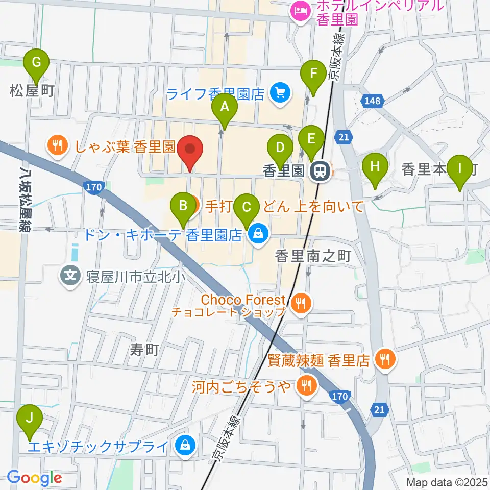 第一楽器 香里店周辺のコンビニエンスストア一覧地図
