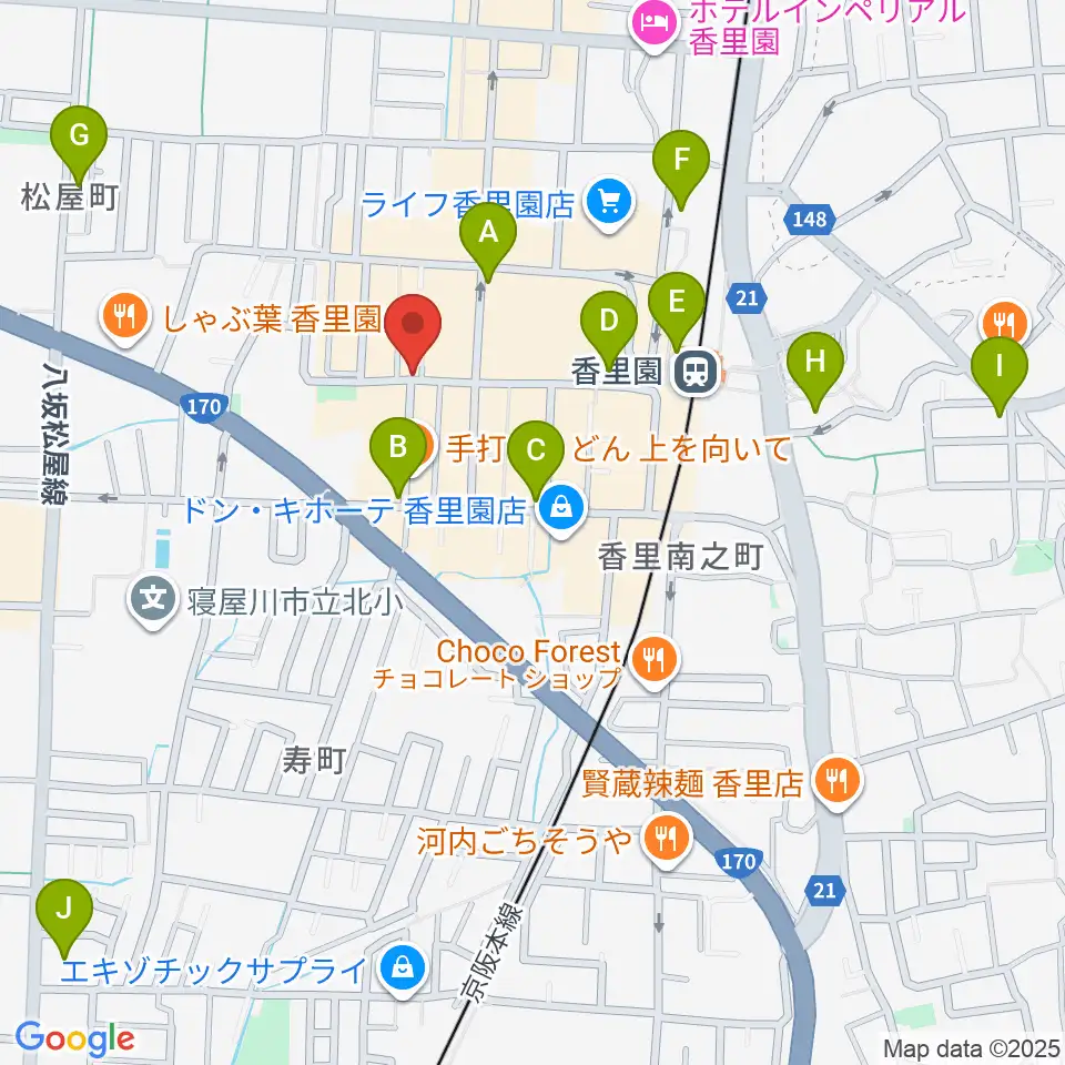 第一楽器 香里店周辺のコンビニエンスストア一覧地図