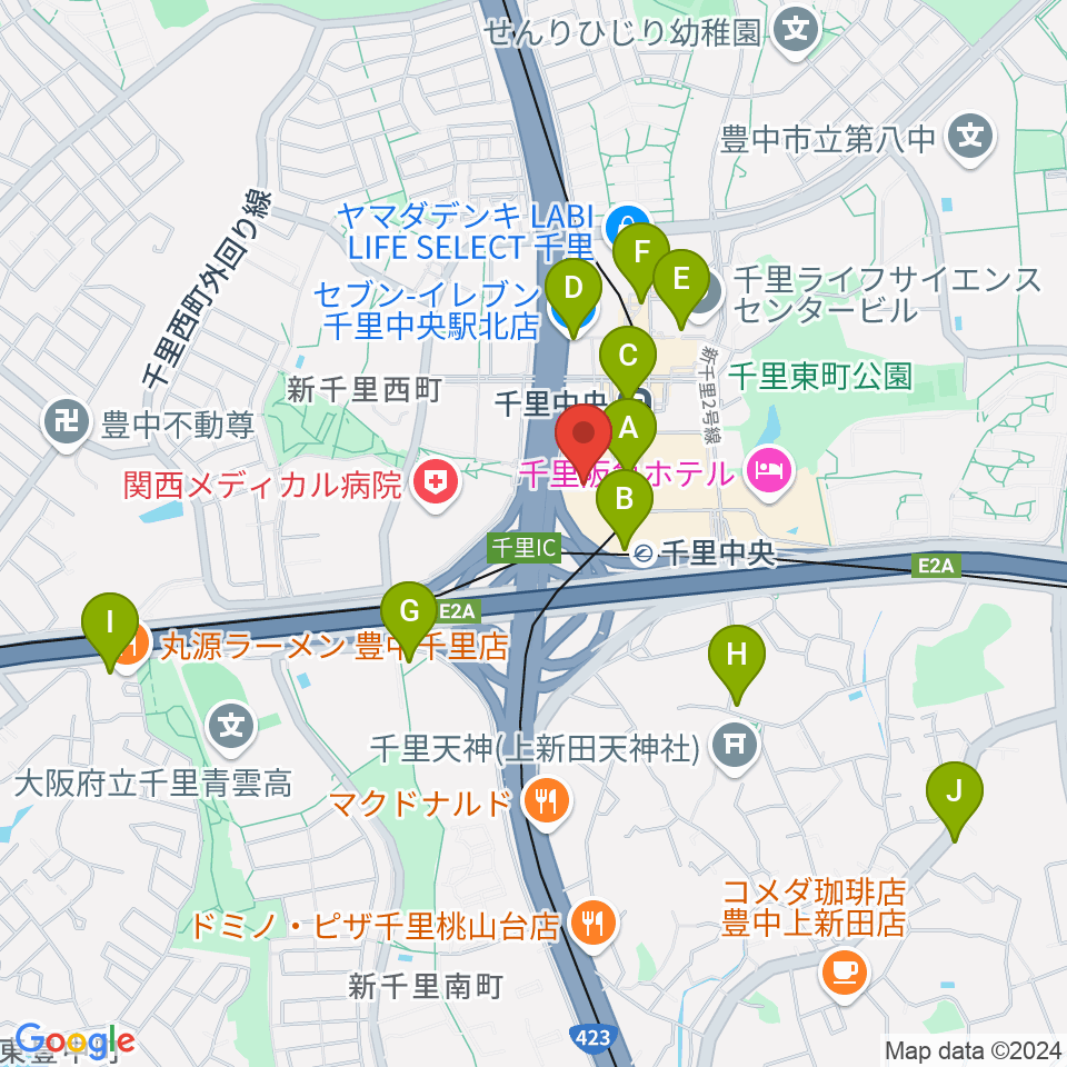 第一楽器 千里中央教室周辺のコンビニエンスストア一覧地図