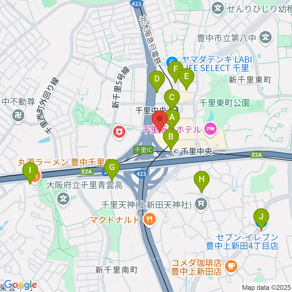 第一楽器 千里中央教室周辺のコンビニエンスストア一覧地図