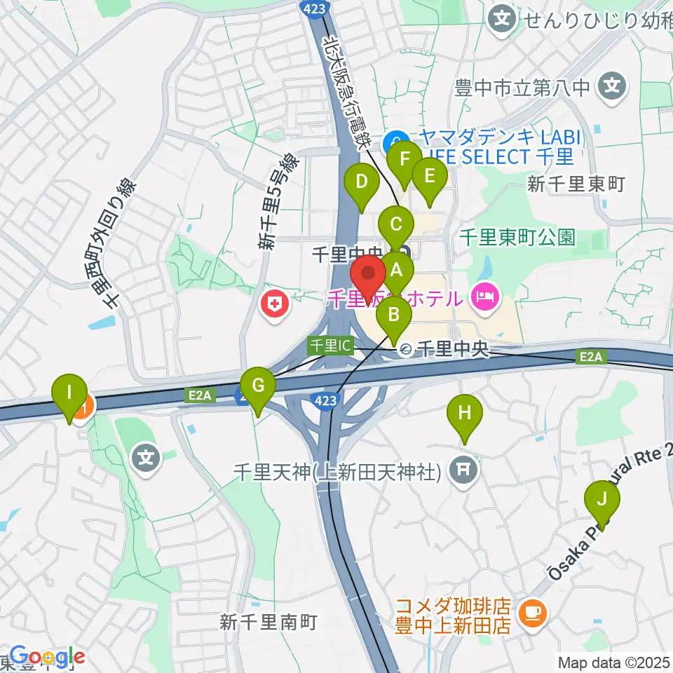 第一楽器 千里中央教室周辺のコンビニエンスストア一覧地図
