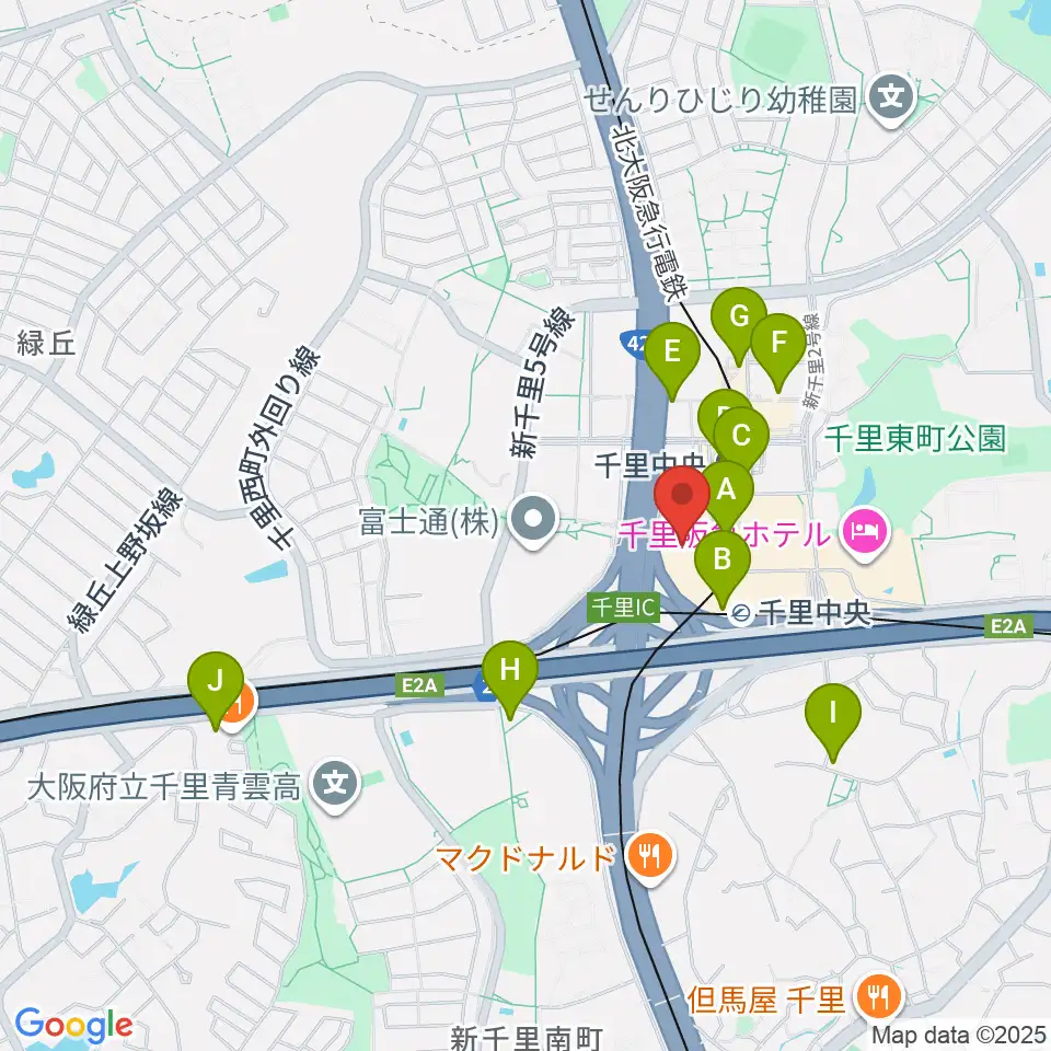 第一楽器 千里中央教室周辺のコンビニエンスストア一覧地図