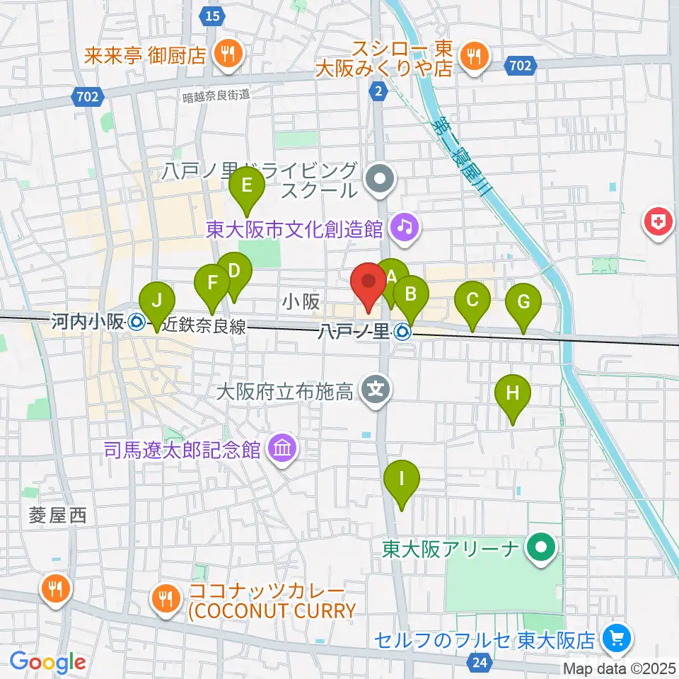 第一楽器 八戸ノ里店周辺のコンビニエンスストア一覧地図
