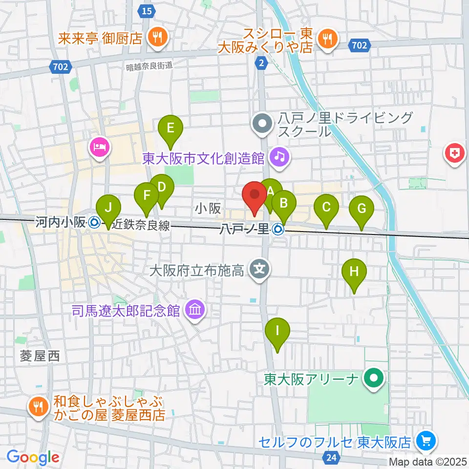 第一楽器 八戸ノ里店周辺のコンビニエンスストア一覧地図