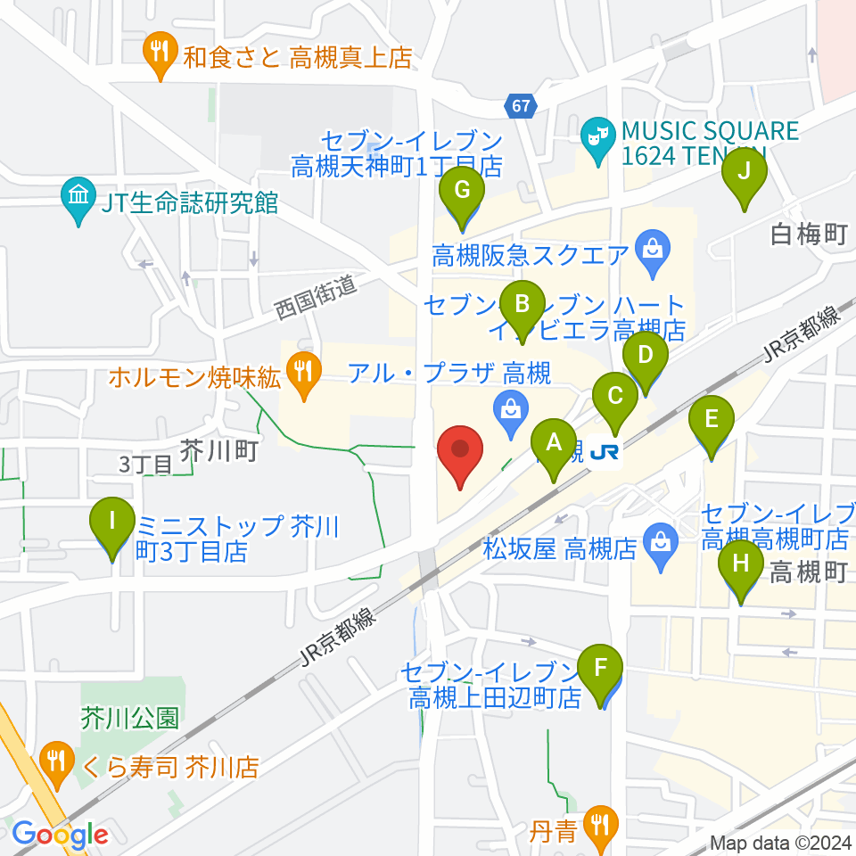 第一楽器 高槻店周辺のコンビニエンスストア一覧地図