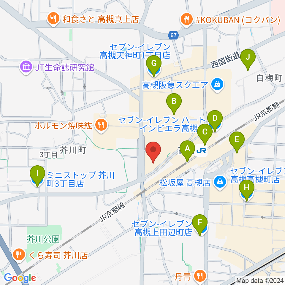 第一楽器 高槻店周辺のコンビニエンスストア一覧地図