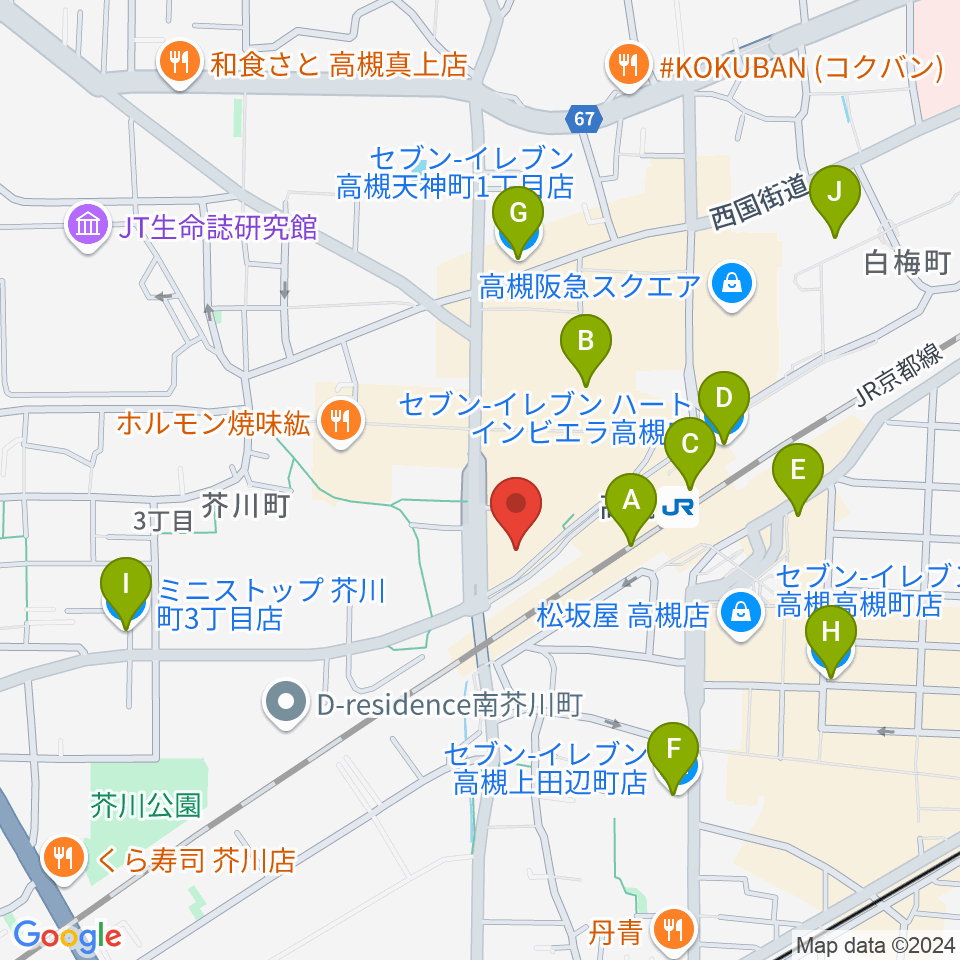 第一楽器 高槻店周辺のコンビニエンスストア一覧地図