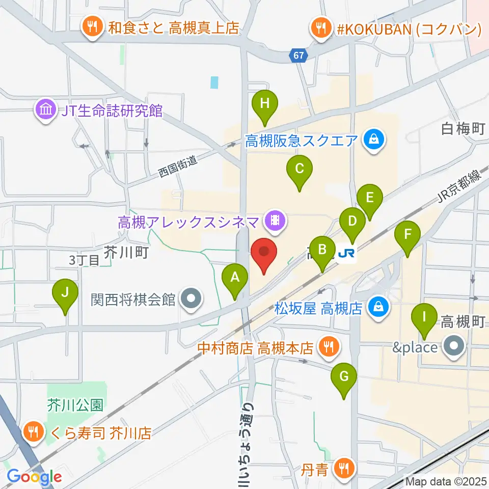 第一楽器 高槻店周辺のコンビニエンスストア一覧地図