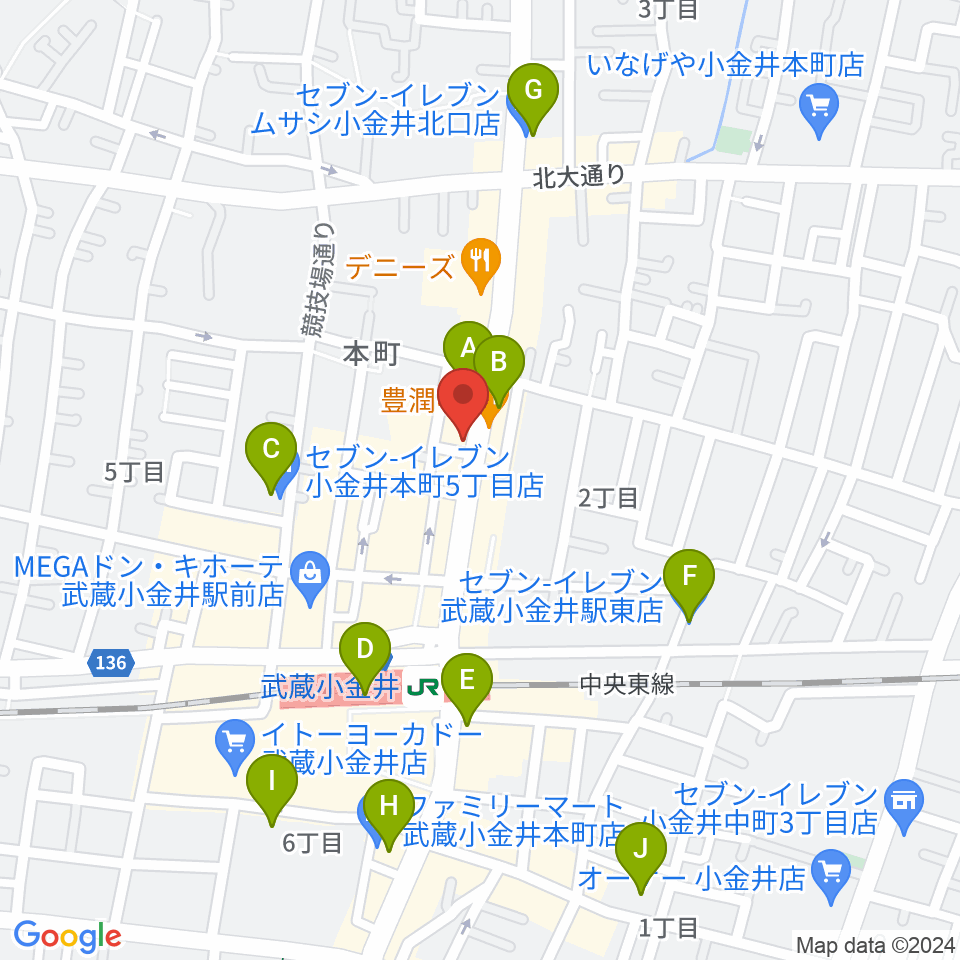 宮地楽器 小金井店周辺のコンビニエンスストア一覧地図