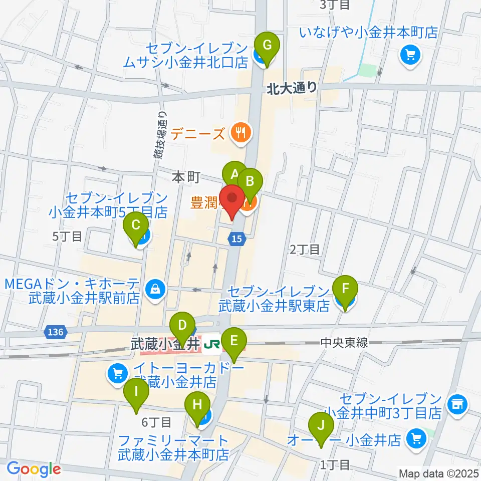 宮地楽器 小金井店周辺のコンビニエンスストア一覧地図