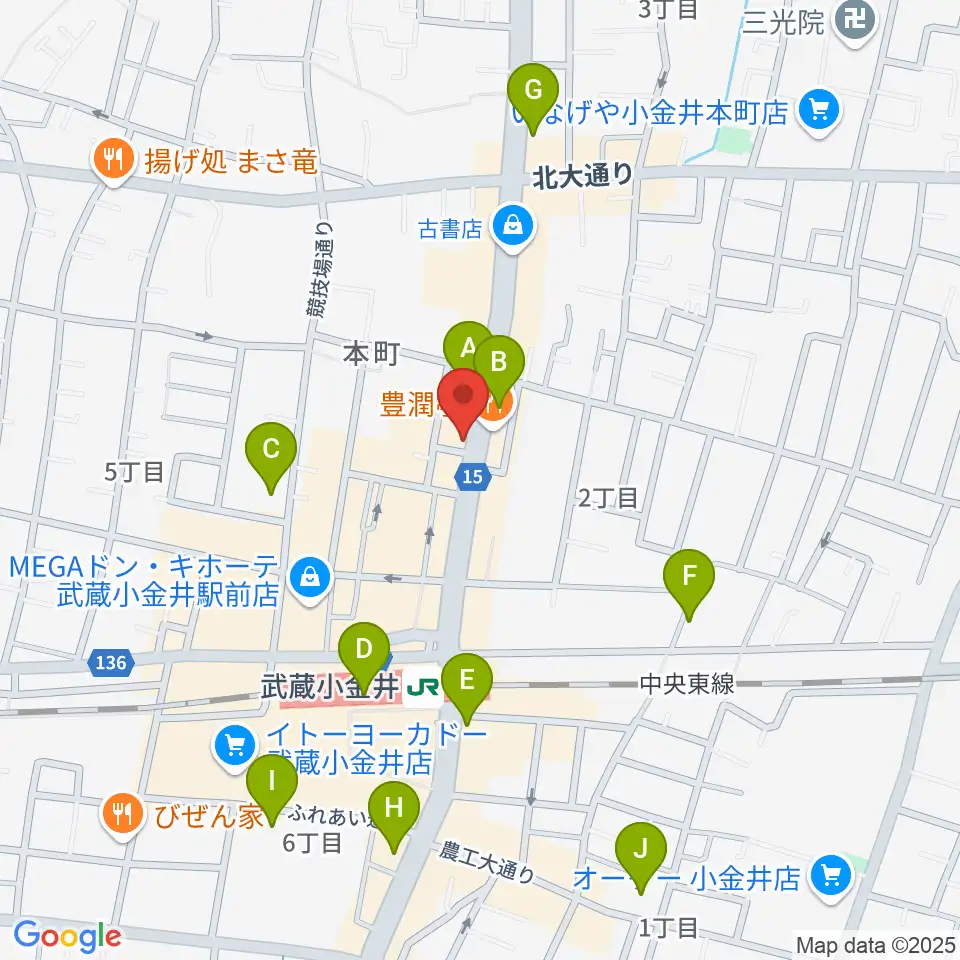宮地楽器 小金井店周辺のコンビニエンスストア一覧地図