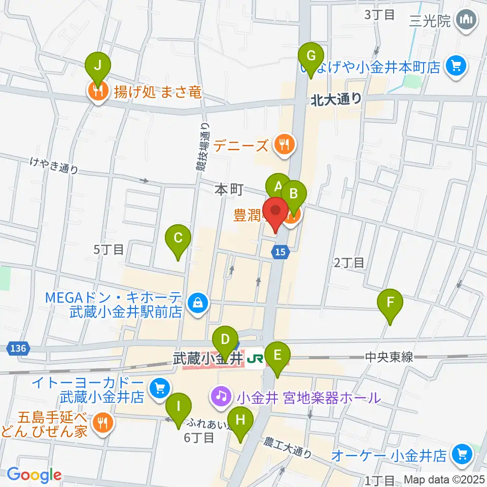 宮地楽器 小金井店周辺のコンビニエンスストア一覧地図