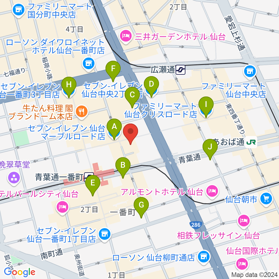 BIGBOSS仙台周辺のコンビニエンスストア一覧地図