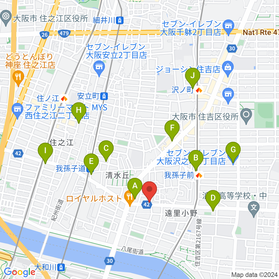 マツモト楽器 管楽器ミュージックスクール周辺のコンビニエンスストア一覧地図