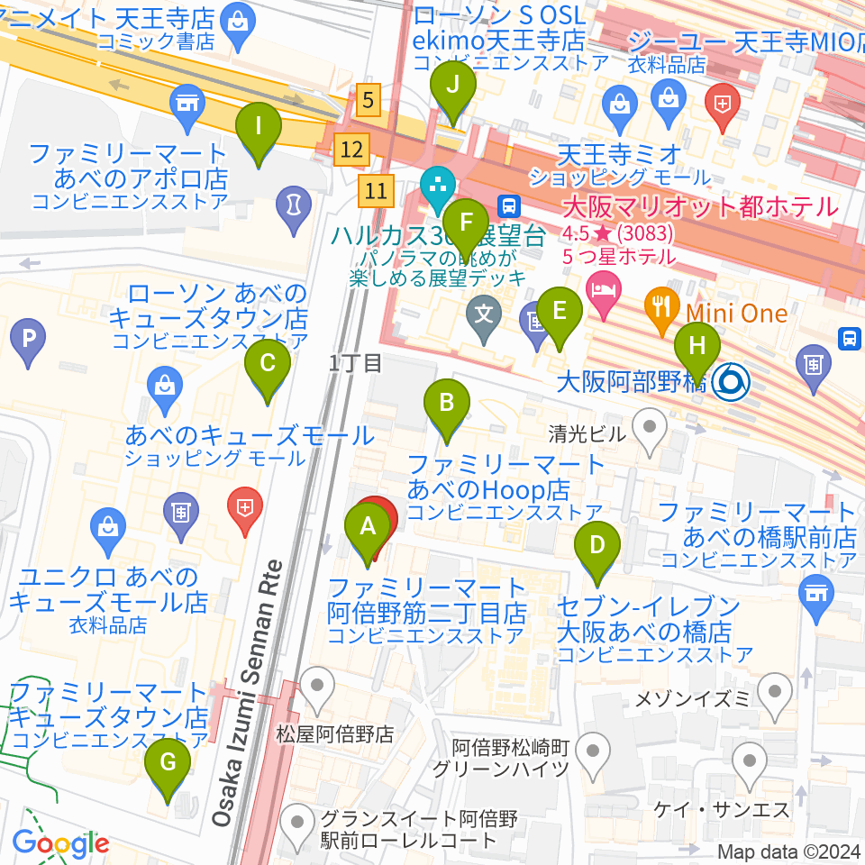 ワタナベ楽器店 音楽館周辺のコンビニエンスストア一覧地図