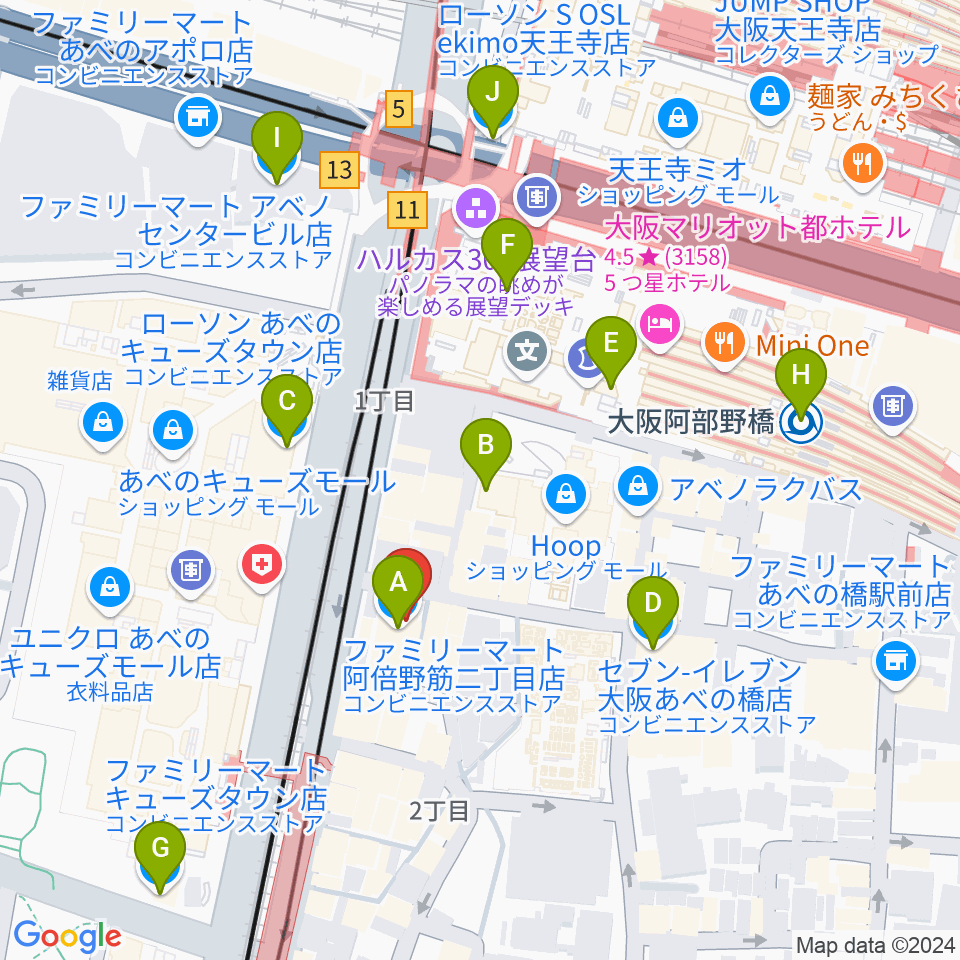 ワタナベ楽器店 音楽館周辺のコンビニエンスストア一覧地図