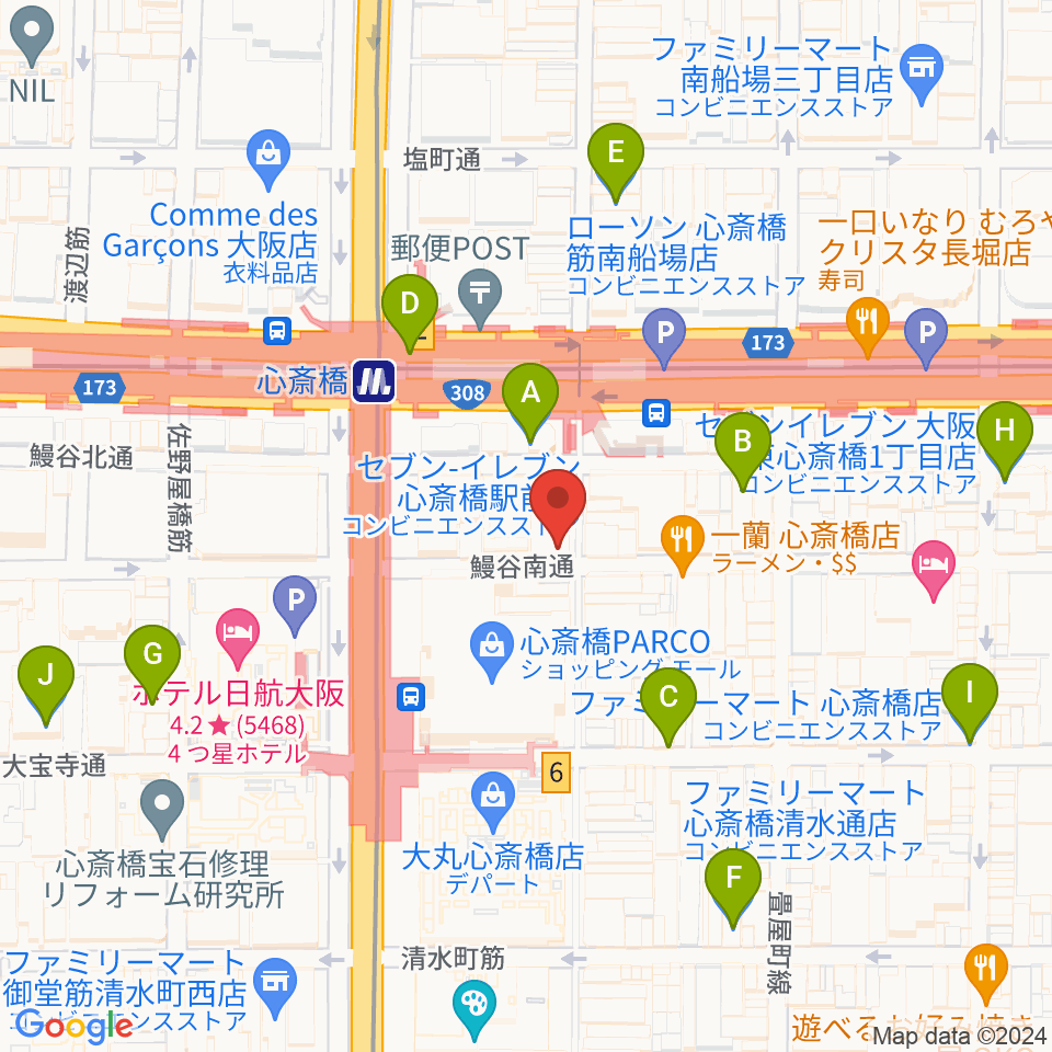 三木楽器 心斎橋店周辺のコンビニエンスストア一覧地図