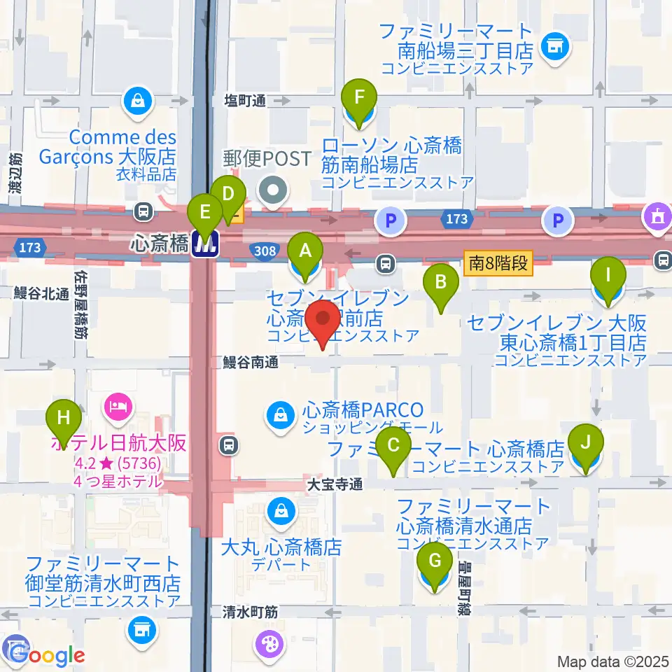 三木楽器 心斎橋店周辺のコンビニエンスストア一覧地図