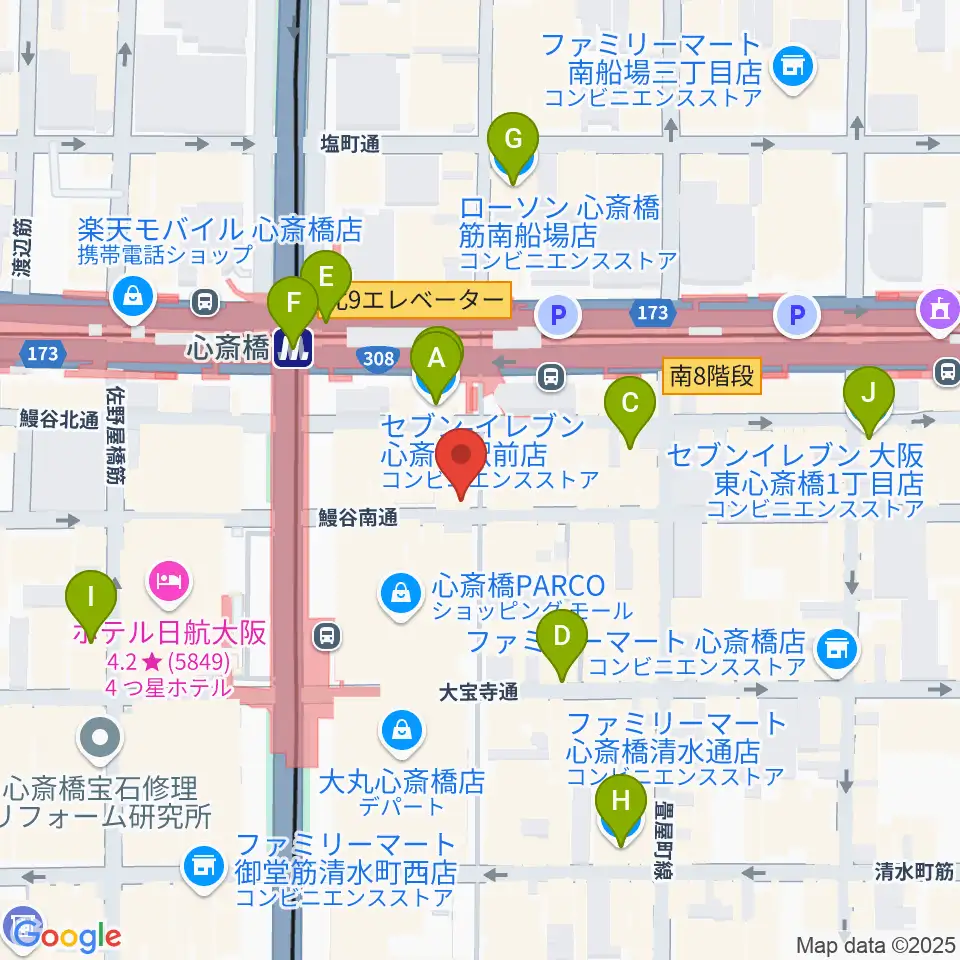 三木楽器 心斎橋店周辺のコンビニエンスストア一覧地図