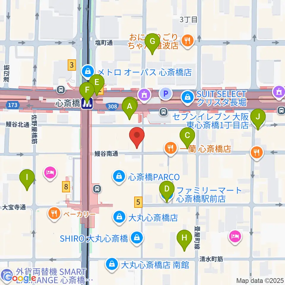 三木楽器 心斎橋店周辺のコンビニエンスストア一覧地図